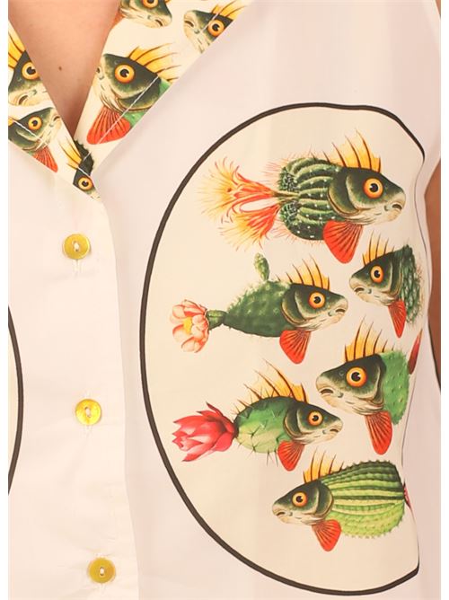 Camicia smanicata con stampa di pesci Laboratorio Capri | AMBERALLOVERELBETOVAL